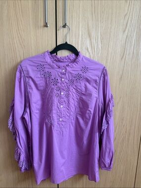 J. Crew 100 % Cotton Purple Eyelet Button-Front Blouse